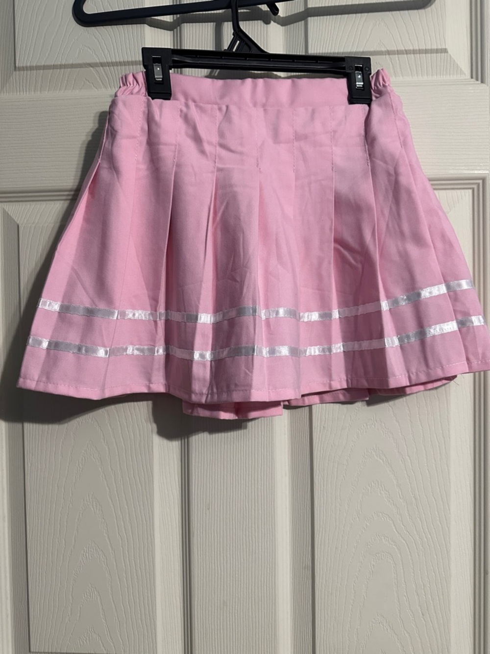 Amazon Pink Pleated Skater Skirt with Silver Stripes